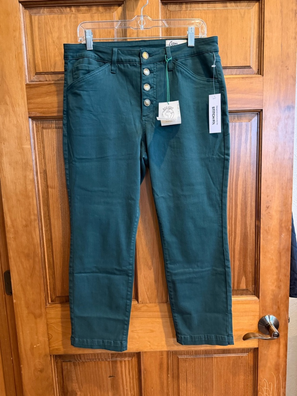 High-Rise Button-Fly Teal Ankle Jeans - Women